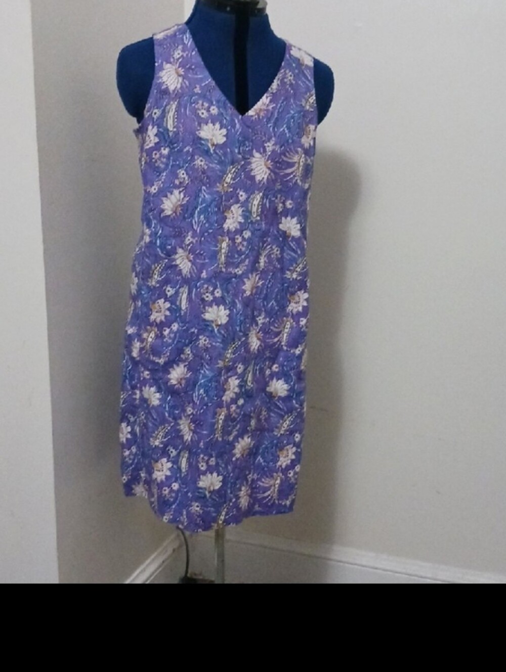 J. Jill  Pure Dress Linen Purple Floral Pockets Shift Sleeveless V-Neck